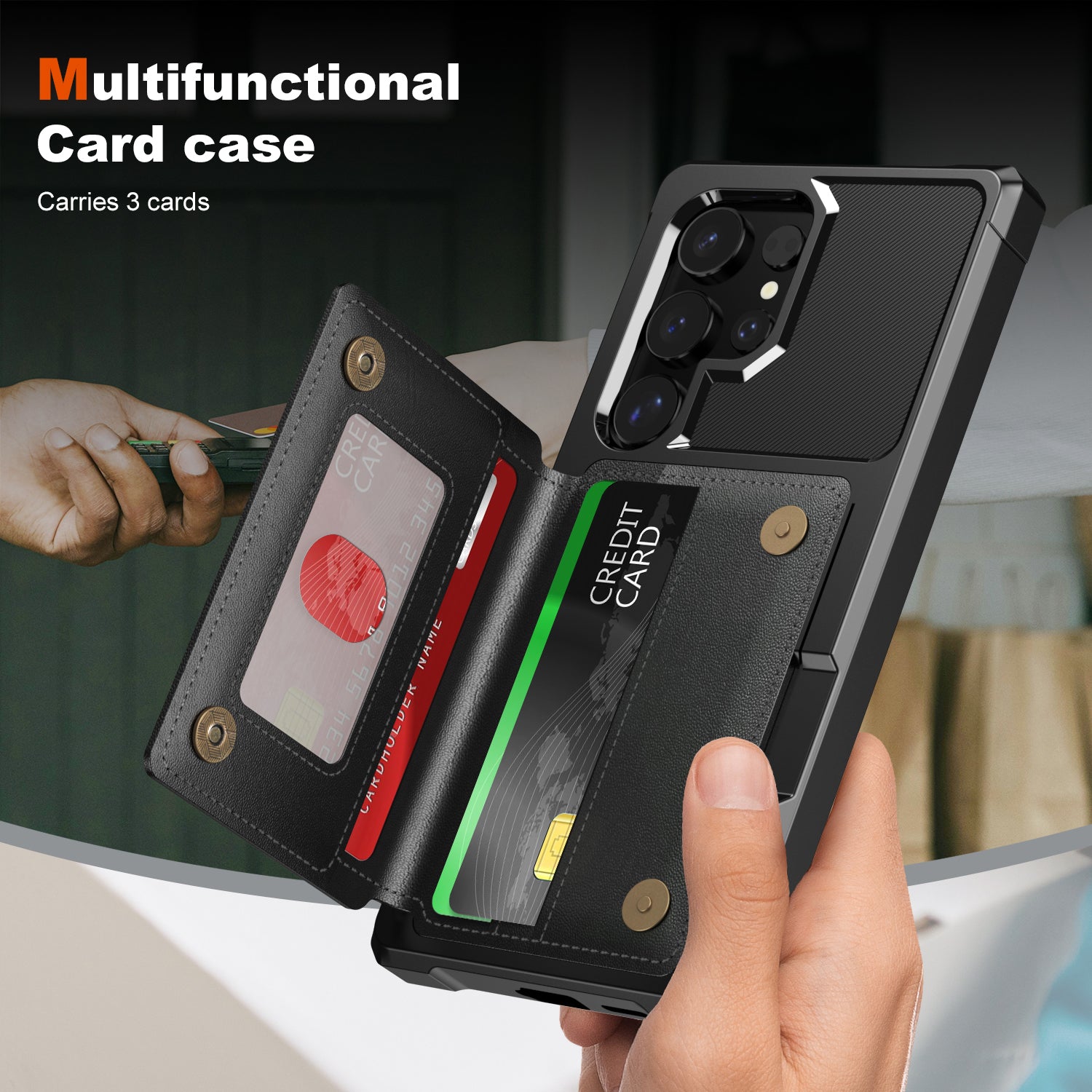 For Samsung Galaxy S24 Ultra Case Card Slots PU Leather Coated TPU Phone Cover