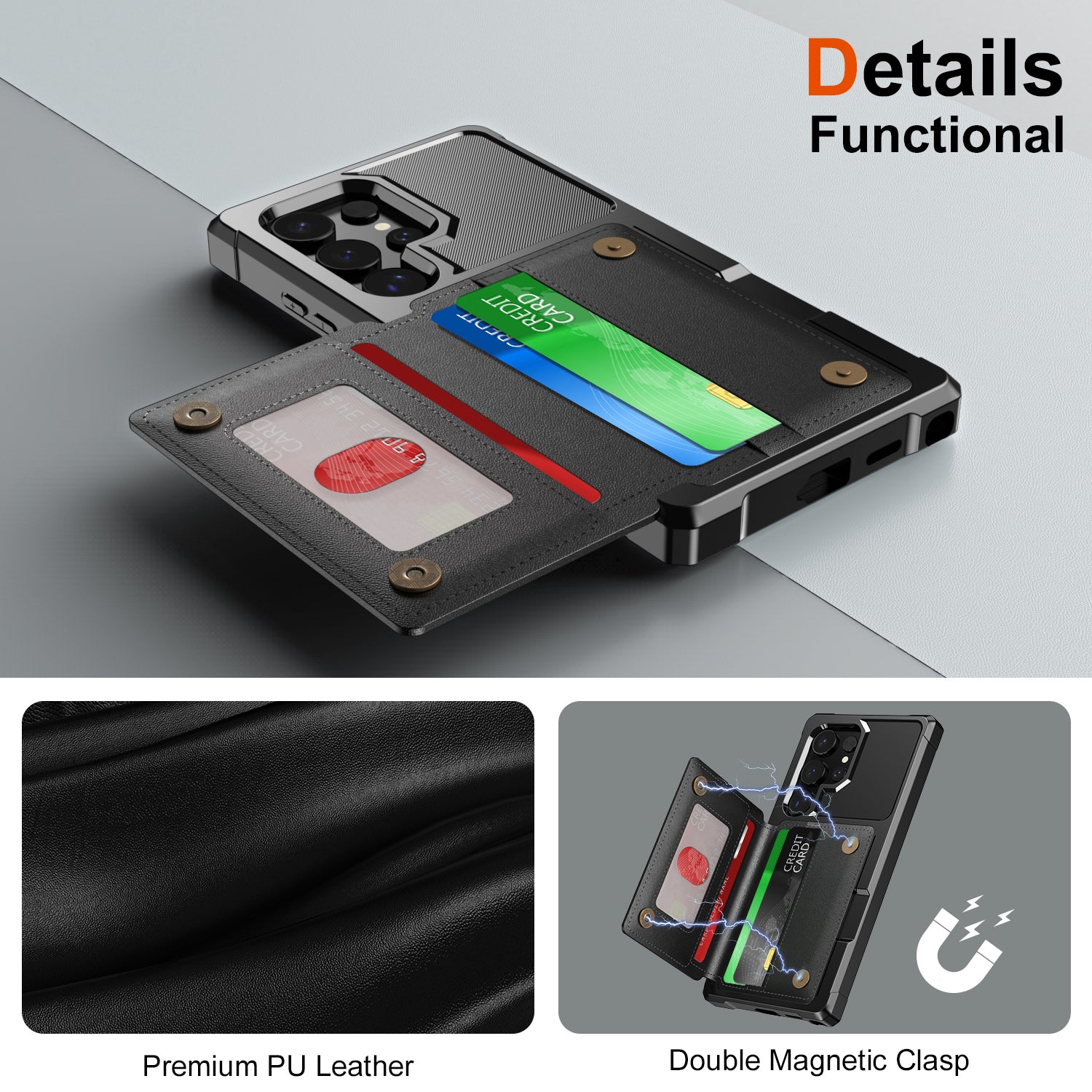 For Samsung Galaxy S24 Ultra Case Card Slots PU Leather Coated TPU Phone Cover