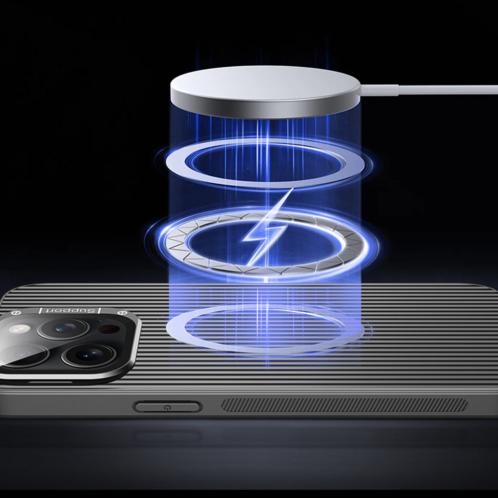 For iPhone 15 Pro Max Magnetic Case Metal Lens Frame Kickstand PC+TPU Phone Cover with Lens Film