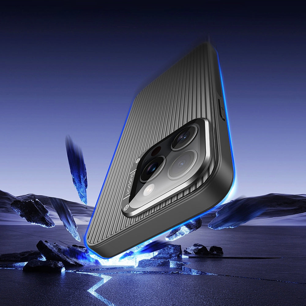 For iPhone 15 Pro Max Magnetic Case Metal Lens Frame Kickstand PC+TPU Phone Cover with Lens Film