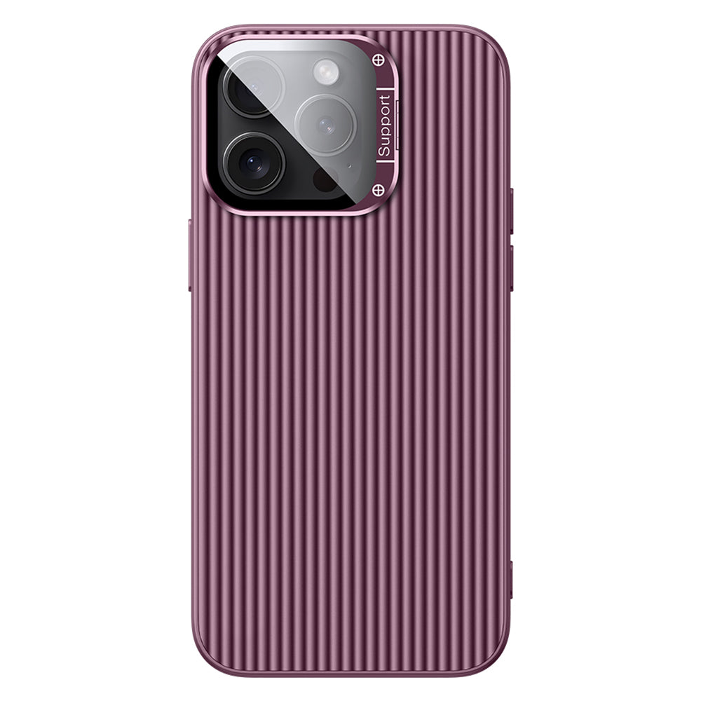 For iPhone 15 Pro Max Magnetic Case Metal Lens Frame Kickstand PC+TPU Phone Cover with Lens Film