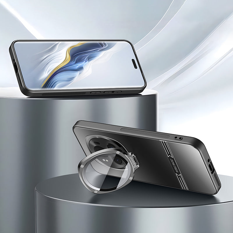 For Honor Magic6 5G Metal Lens Frame Kickstand Matte PC+TPU Phone Cover with Lens Film