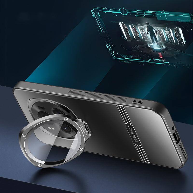 For Honor Magic6 5G Metal Lens Frame Kickstand Matte PC+TPU Phone Cover with Lens Film