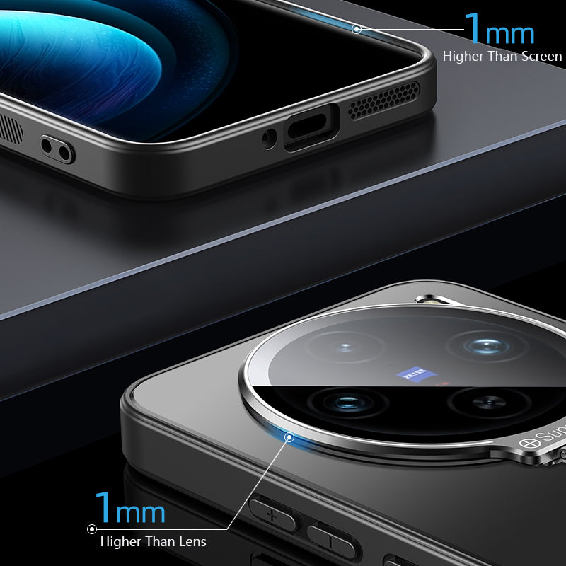 Phone Cover for vivo X100 5G Matte PC+TPU Phone Shell with Lens Frame Kickstand