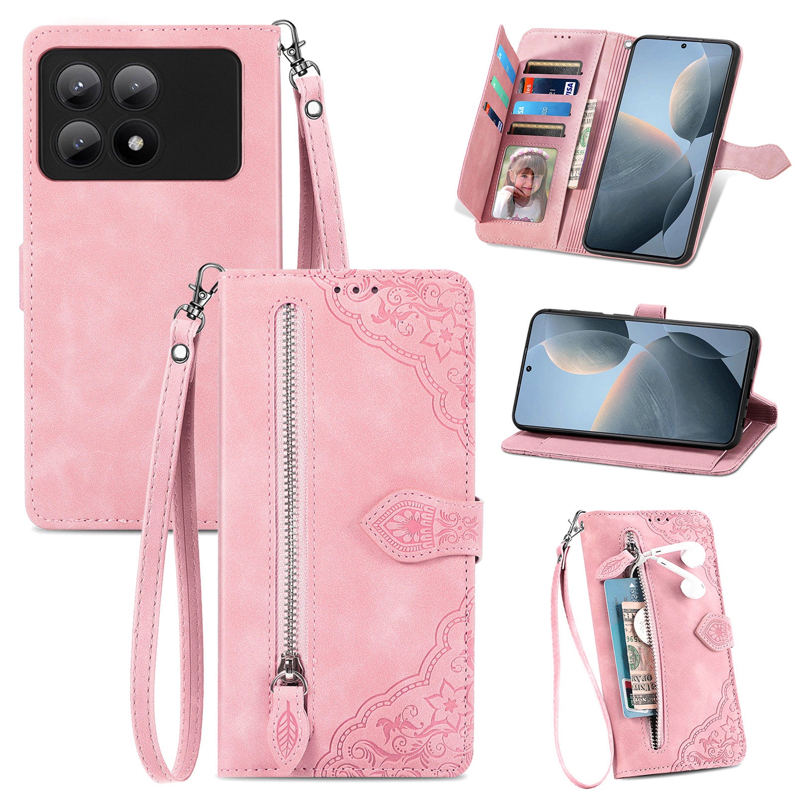 For Xiaomi Redmi K70E 5G / Poco X6 Pro 5G Leather Cover Flip Phone Case Wallet Stand Zipper Design