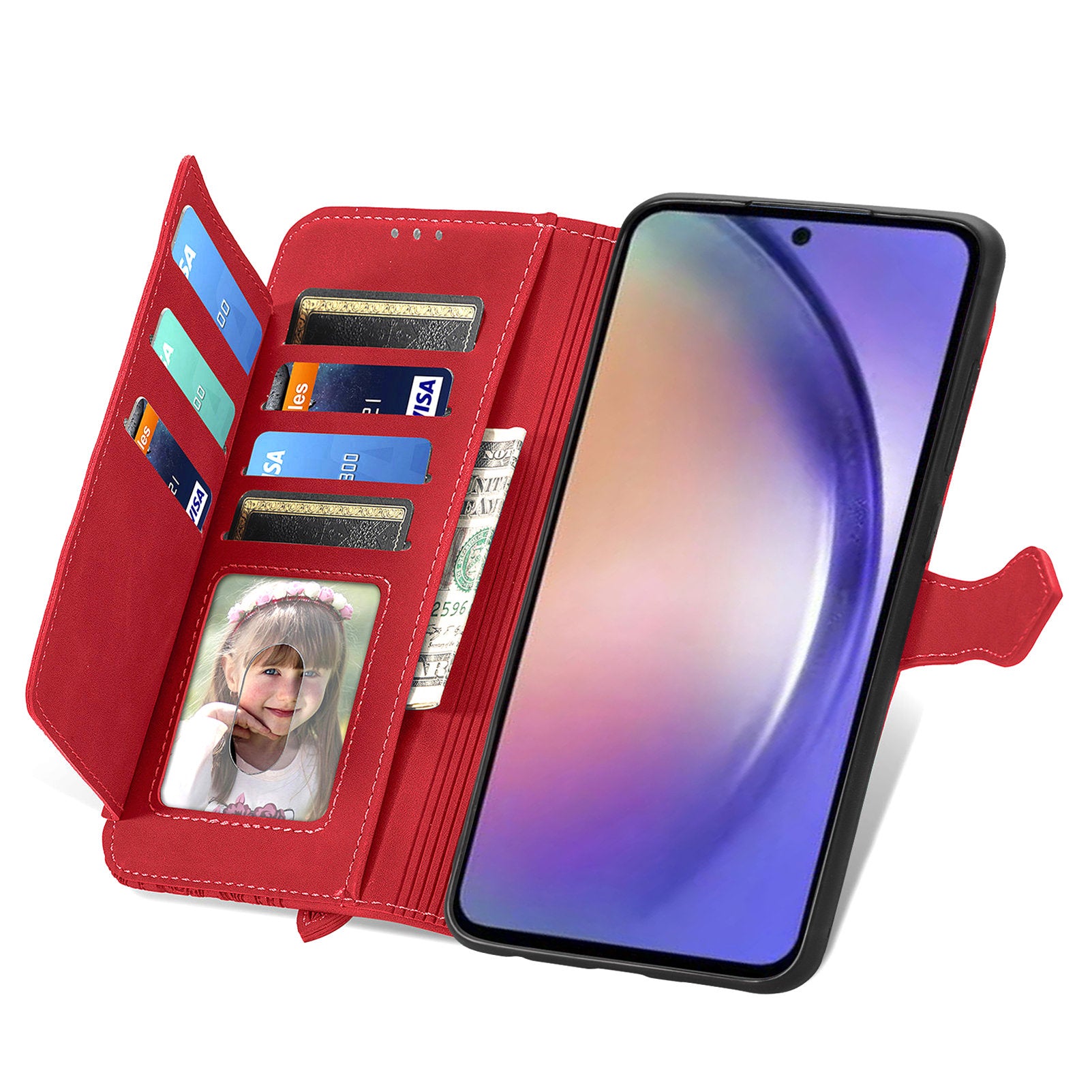 For Samsung Galaxy A35 5G Case PU Leather Stand Zipper Pocket Phone Cover with Wrist Strap