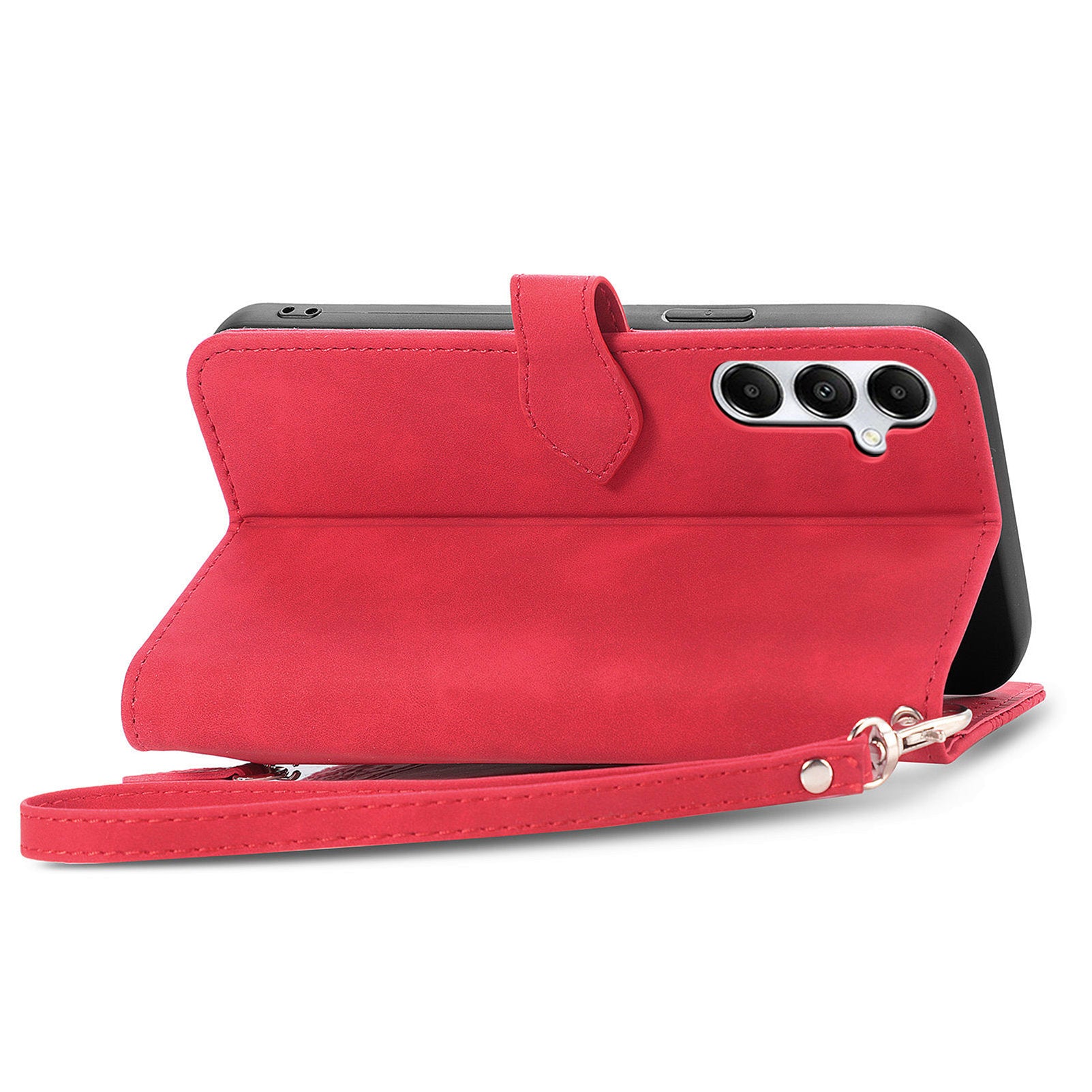 For Samsung Galaxy A35 5G Case PU Leather Stand Zipper Pocket Phone Cover with Wrist Strap