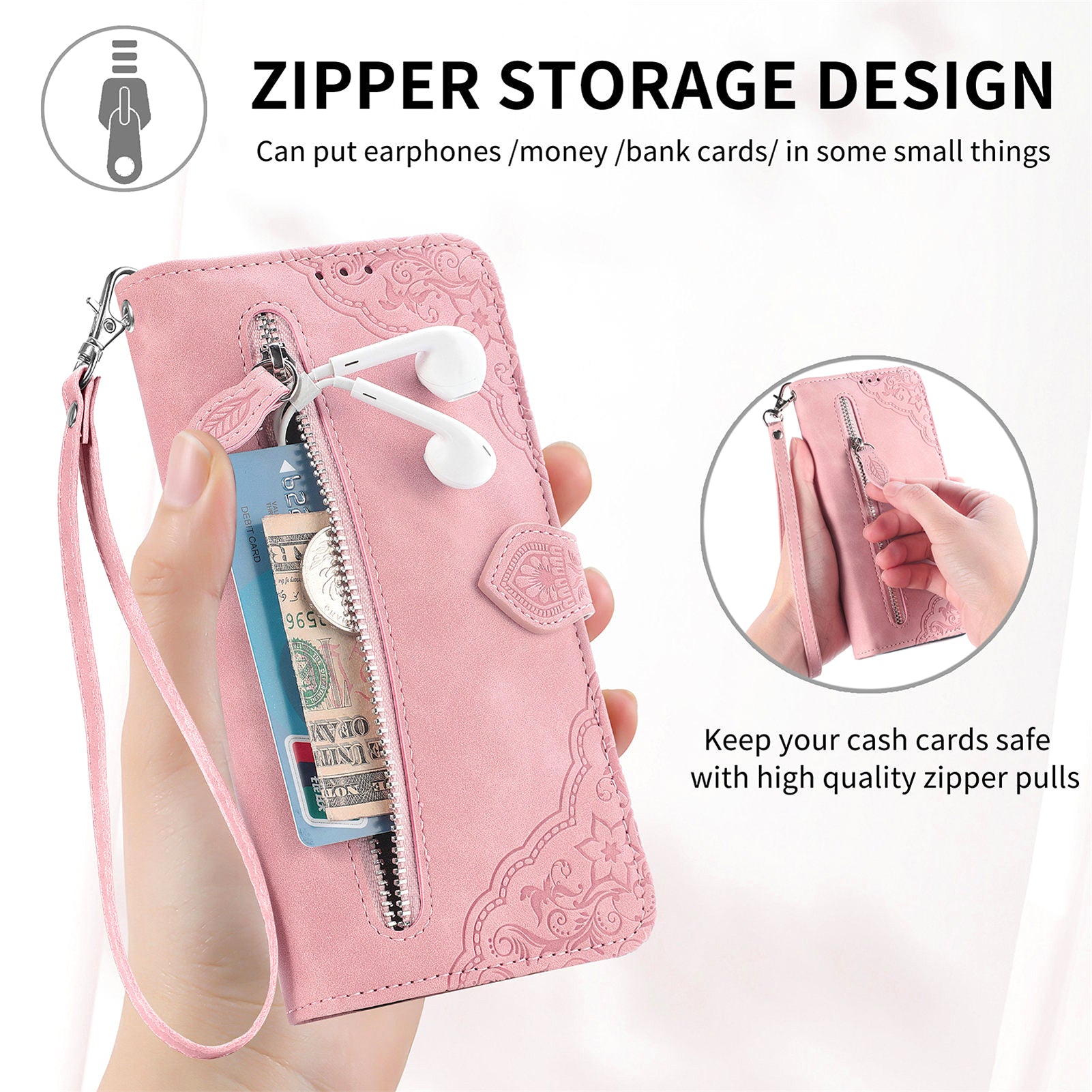 For Xiaomi Redmi Note 13 5G Leather Case Zipper Wallet Stand Flip Phone Cover