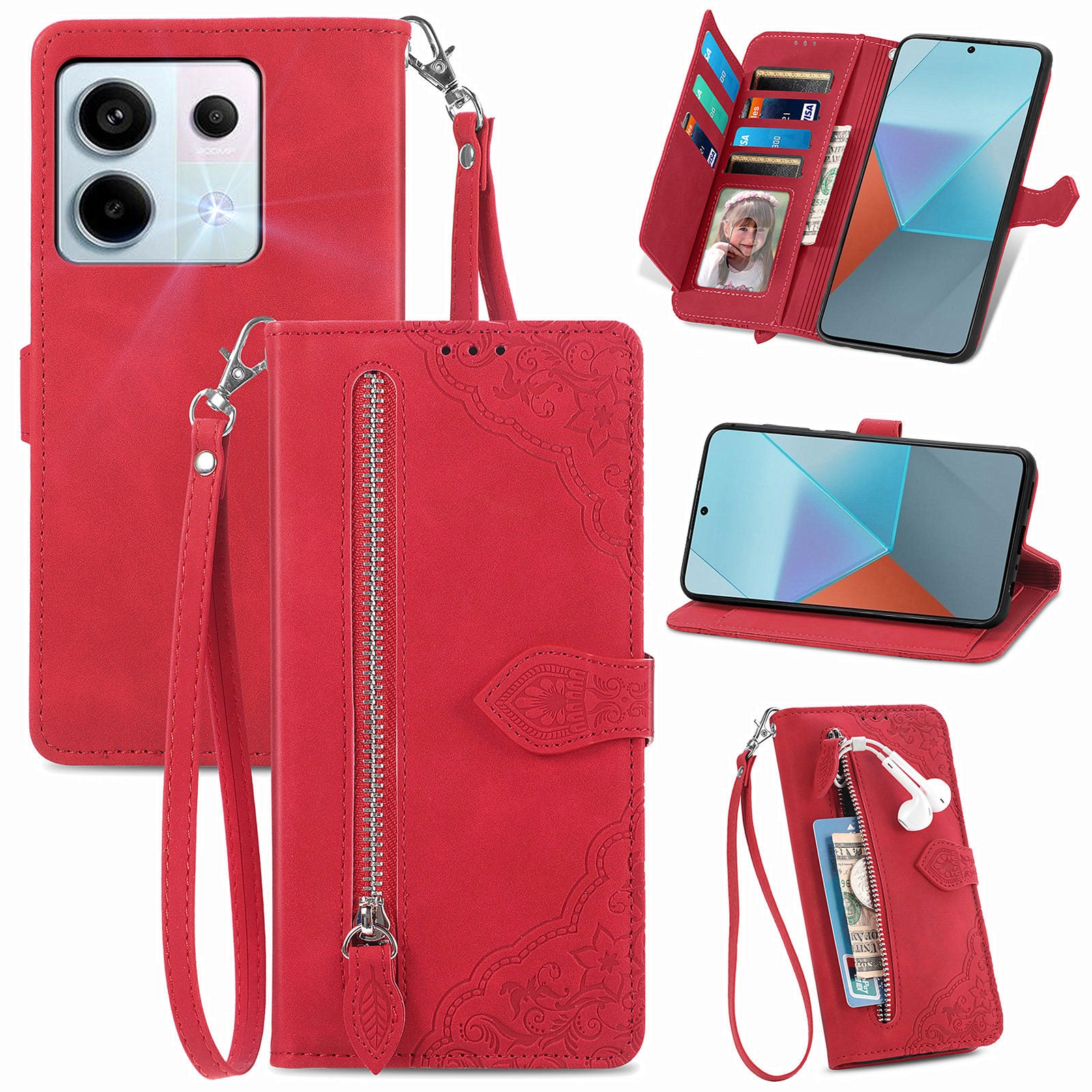 For Xiaomi Redmi Note 13 Pro 5G / Poco X6 5G Case Flower Pattern Handbag PU Leather Phone Cover