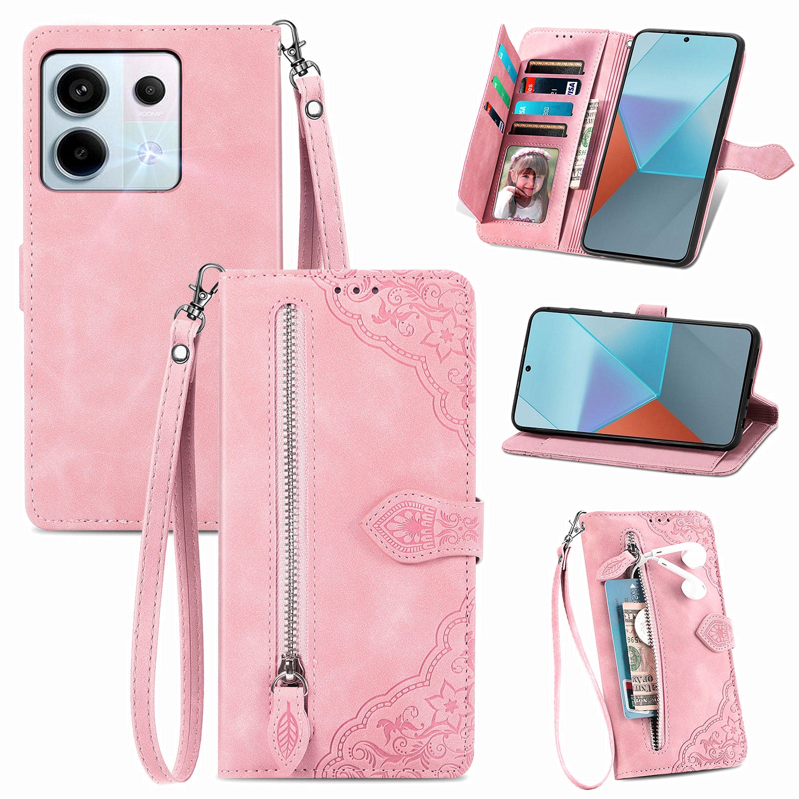 For Xiaomi Redmi Note 13 Pro 5G / Poco X6 5G Case Flower Pattern Handbag PU Leather Phone Cover