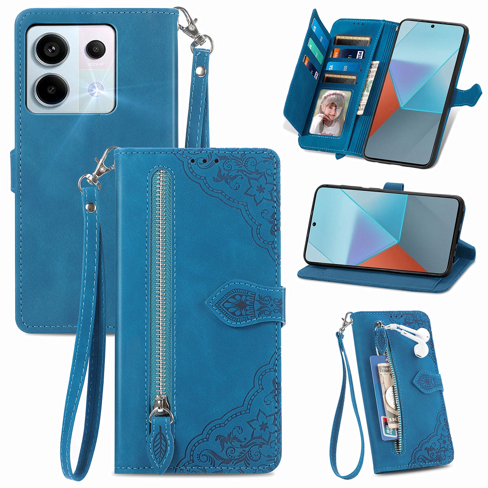 For Xiaomi Redmi Note 13 Pro 5G / Poco X6 5G Case Flower Pattern Handbag PU Leather Phone Cover