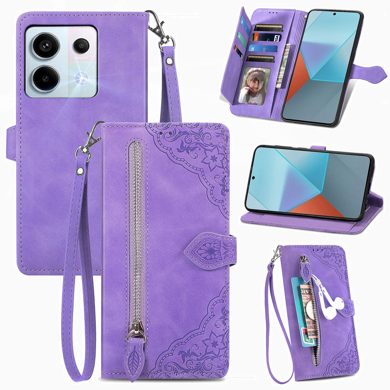 For Xiaomi Redmi Note 13 Pro 5G / Poco X6 5G Case Flower Pattern Handbag PU Leather Phone Cover