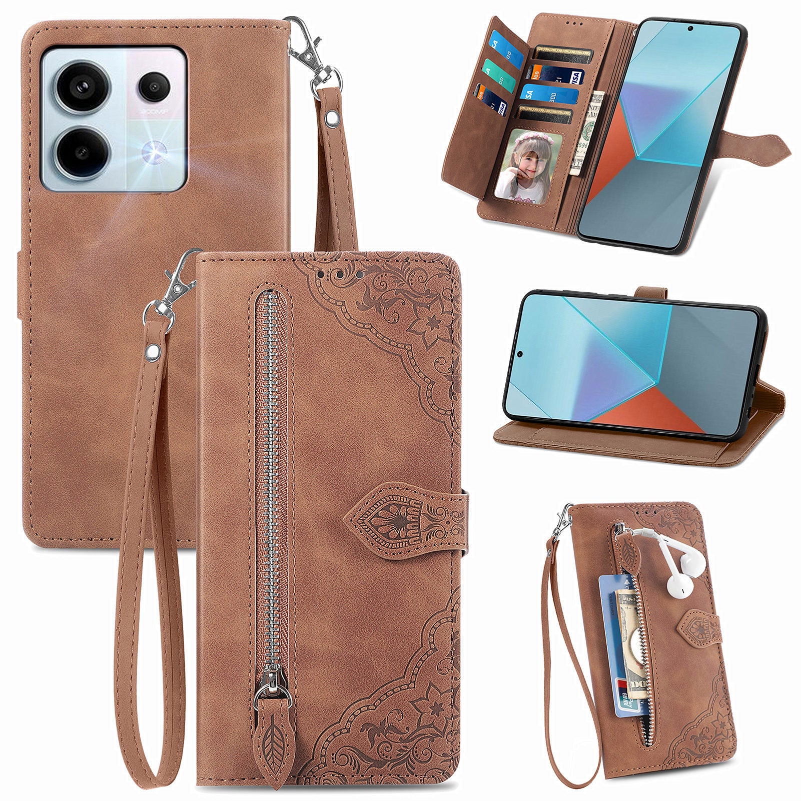 For Xiaomi Redmi Note 13 Pro 5G / Poco X6 5G Case Flower Pattern Handbag PU Leather Phone Cover