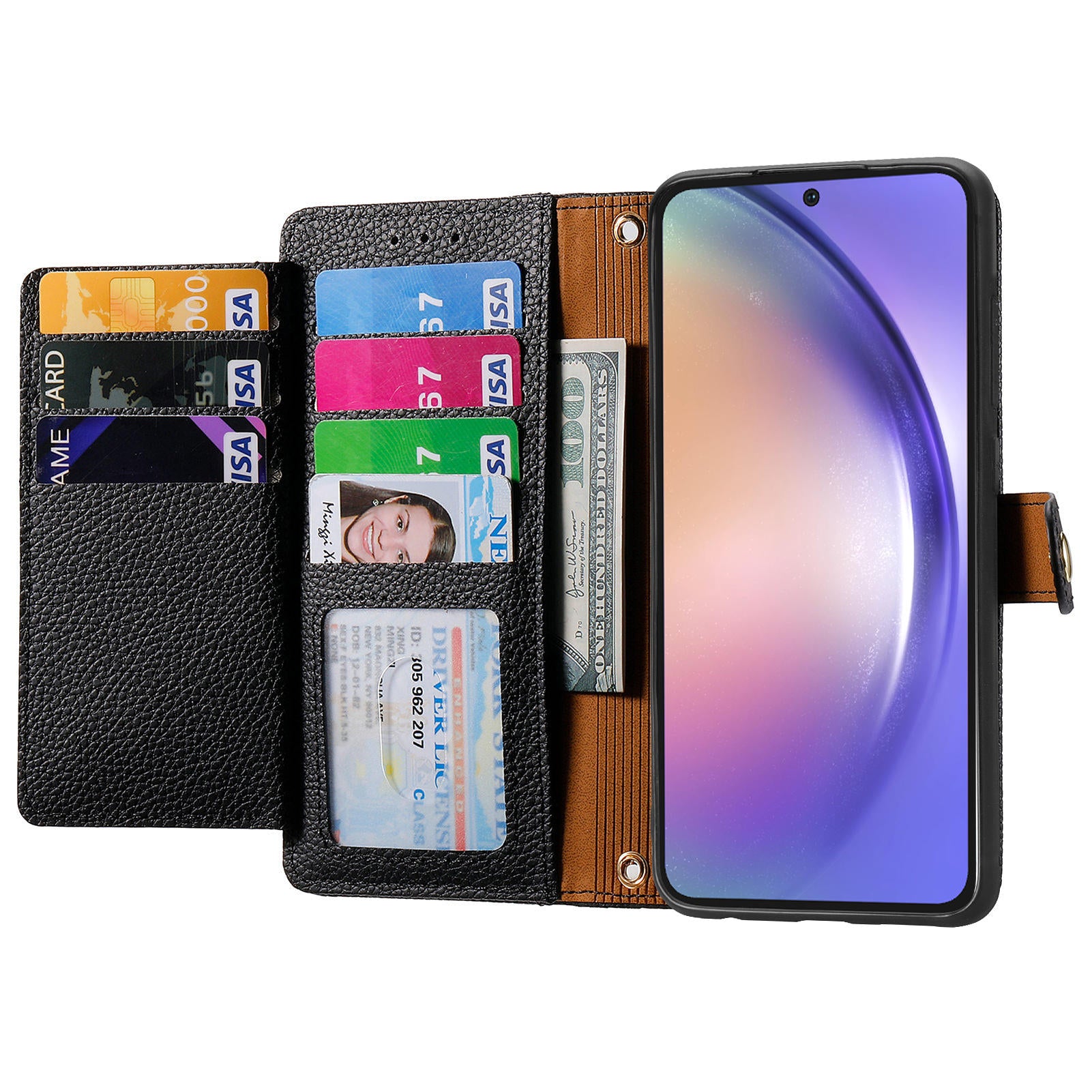 For Samsung Galaxy A54 5G Leather Phone Case with Strap RFID Blocking Phone Shell Zipper Wallet