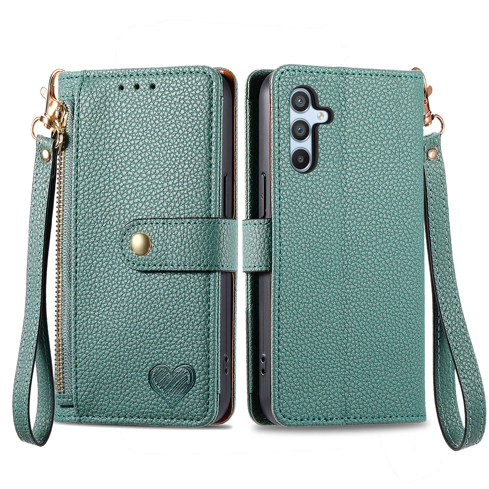 For Samsung Galaxy A54 5G Leather Phone Case with Strap RFID Blocking Phone Shell Zipper Wallet