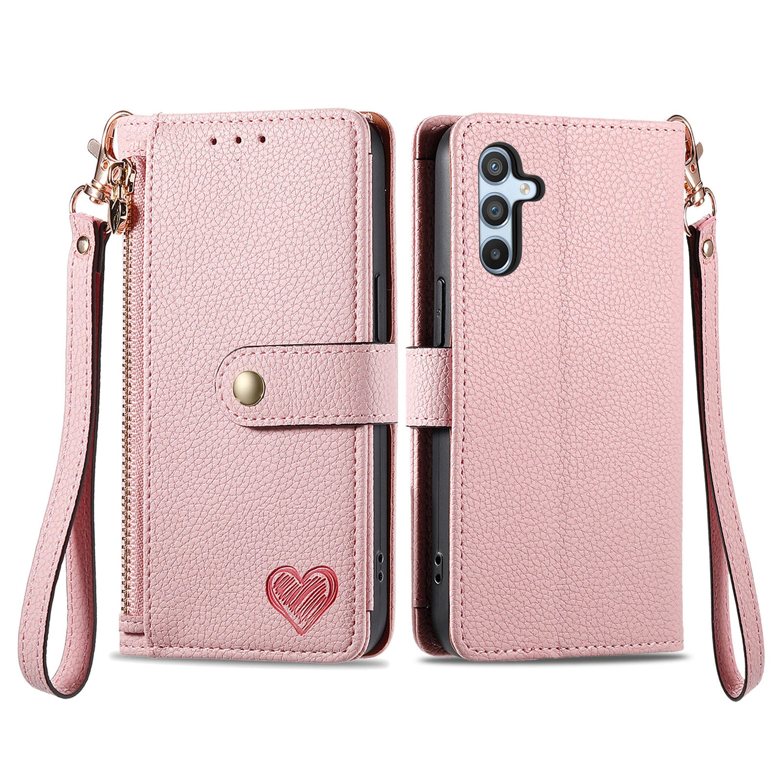For Samsung Galaxy A54 5G Leather Phone Case with Strap RFID Blocking Phone Shell Zipper Wallet
