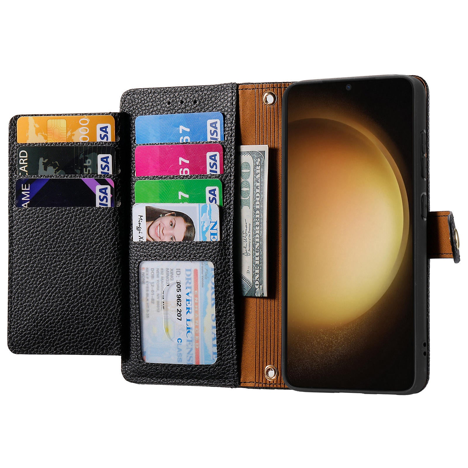 For Samsung Galaxy S23+ Leather Case RFID Blocking Zipper Wallet Smart Phone Cover