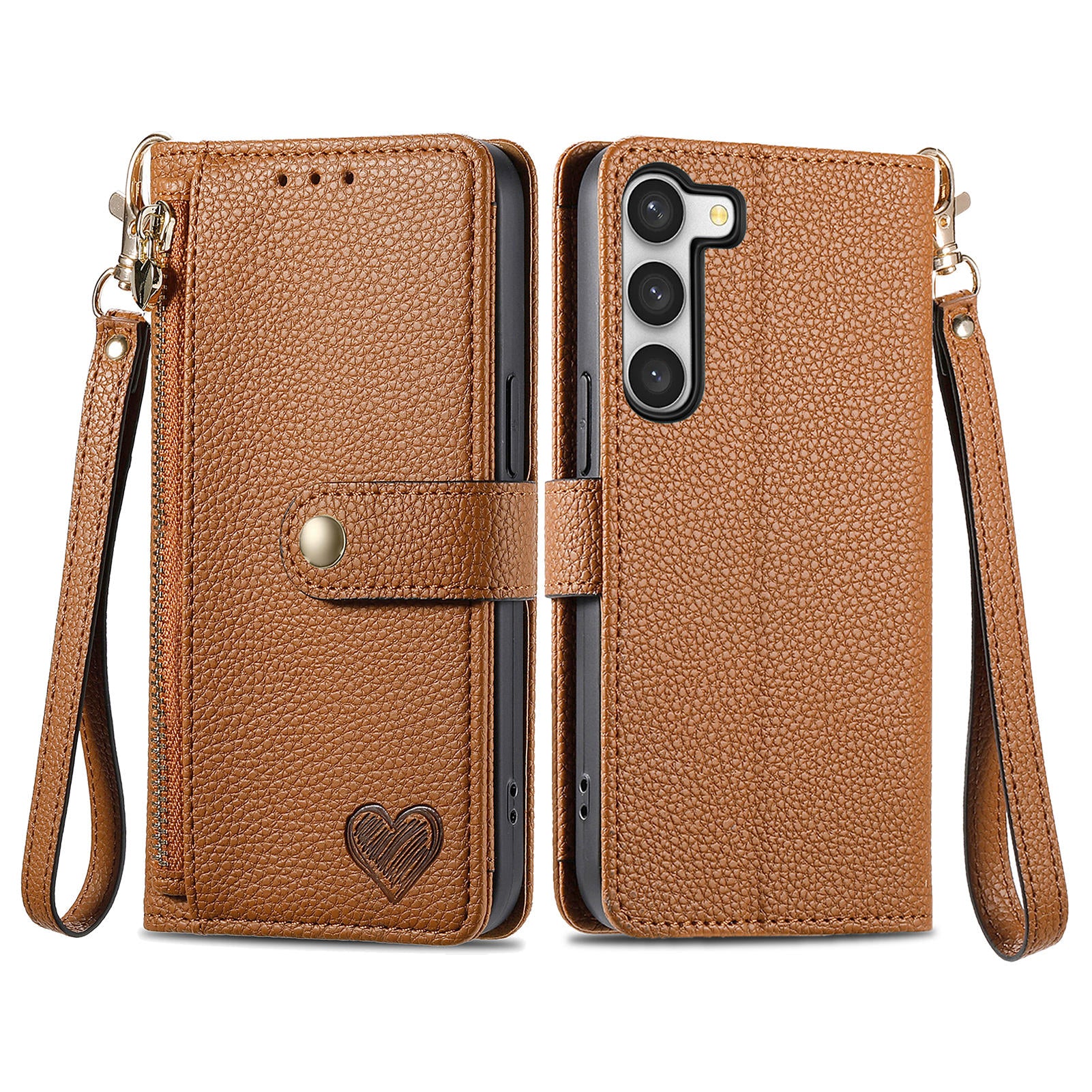 For Samsung Galaxy S23+ Leather Case RFID Blocking Zipper Wallet Smart Phone Cover