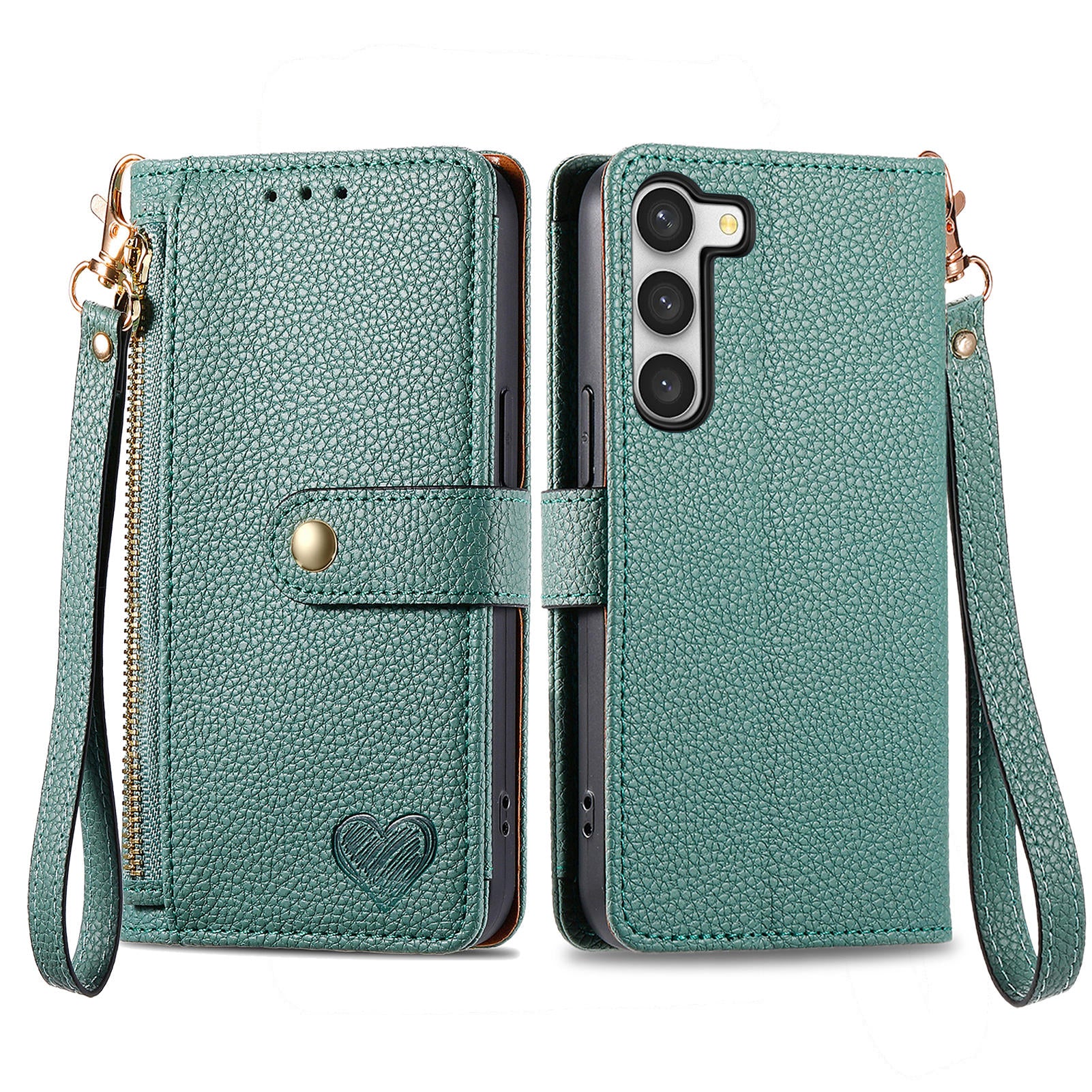 For Samsung Galaxy S23+ Leather Case RFID Blocking Zipper Wallet Smart Phone Cover