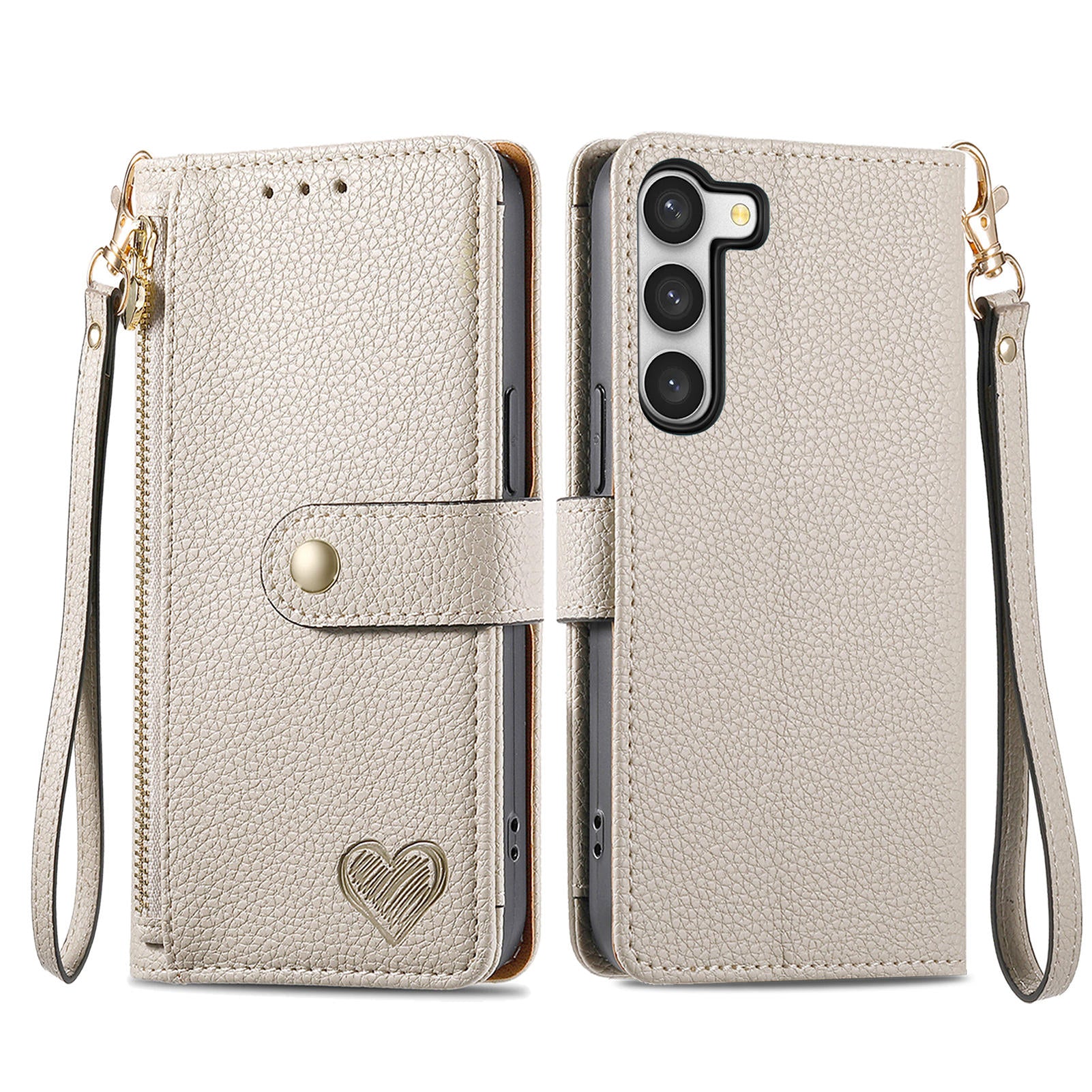 For Samsung Galaxy S23+ Leather Case RFID Blocking Zipper Wallet Smart Phone Cover