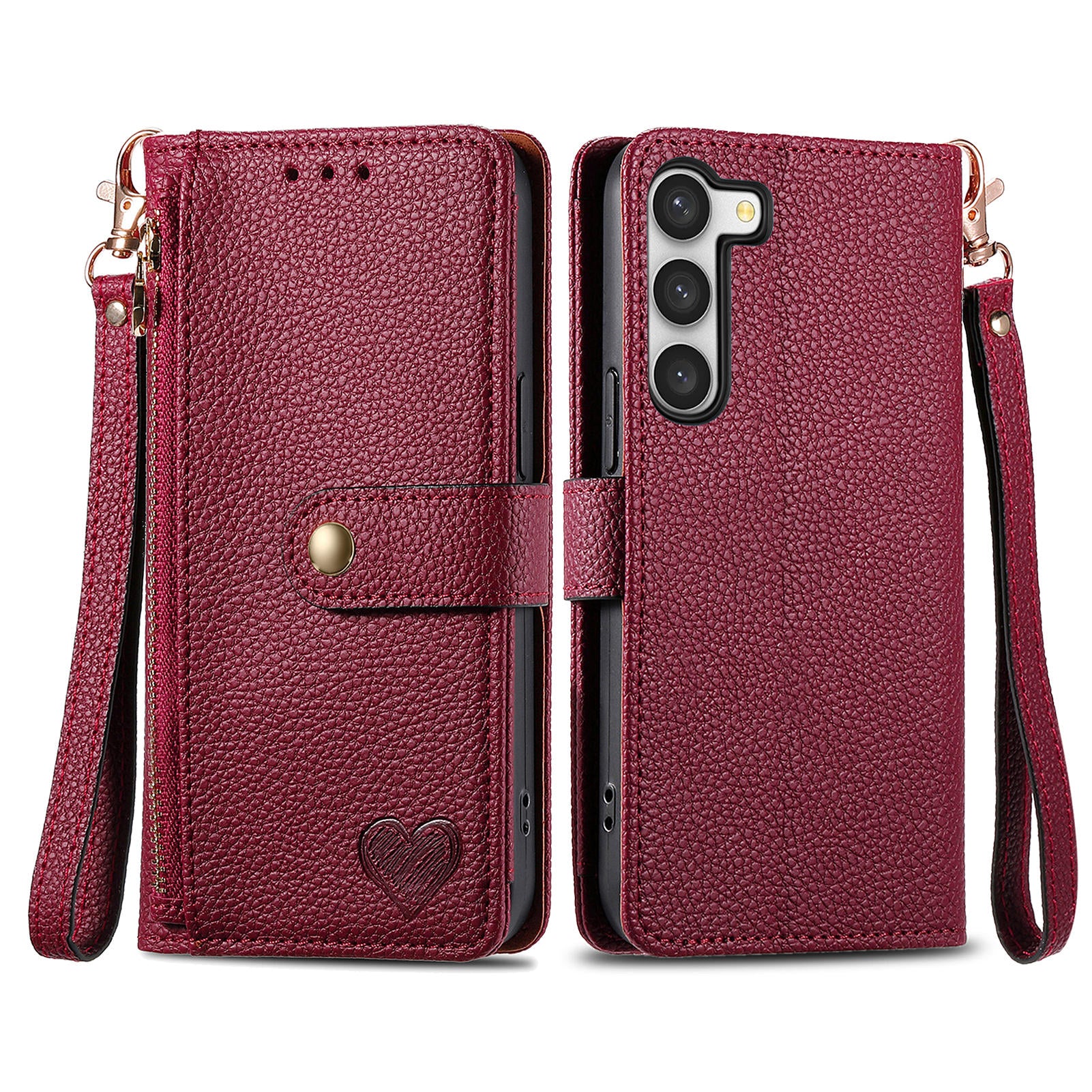 For Samsung Galaxy S23+ Leather Case RFID Blocking Zipper Wallet Smart Phone Cover