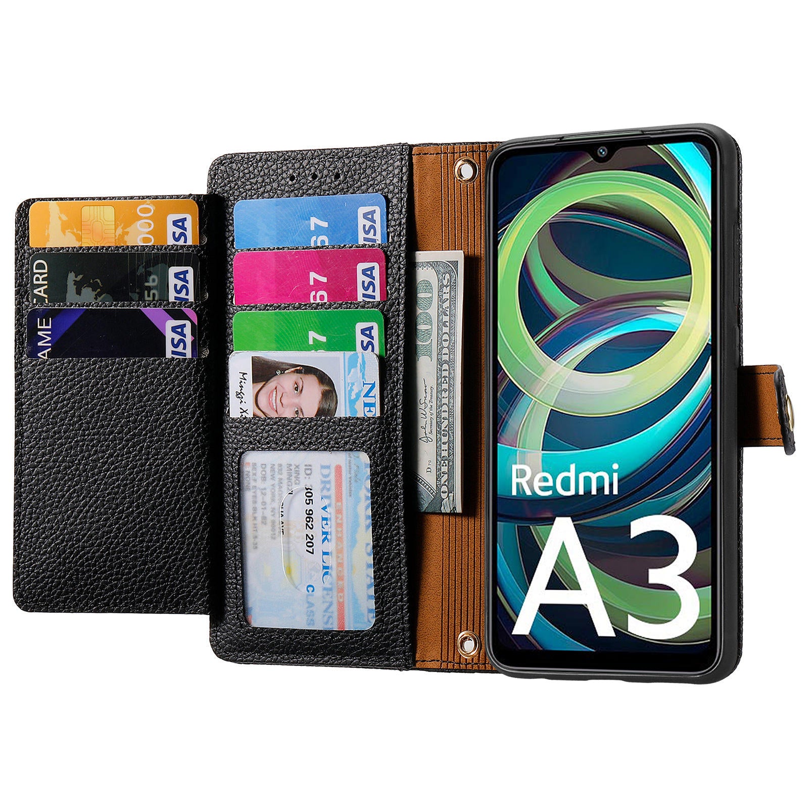 For Xiaomi Redmi A3 / Poco C61 4G Case RFID Blocking Zipper Wallet Leather Flip Phone Cover