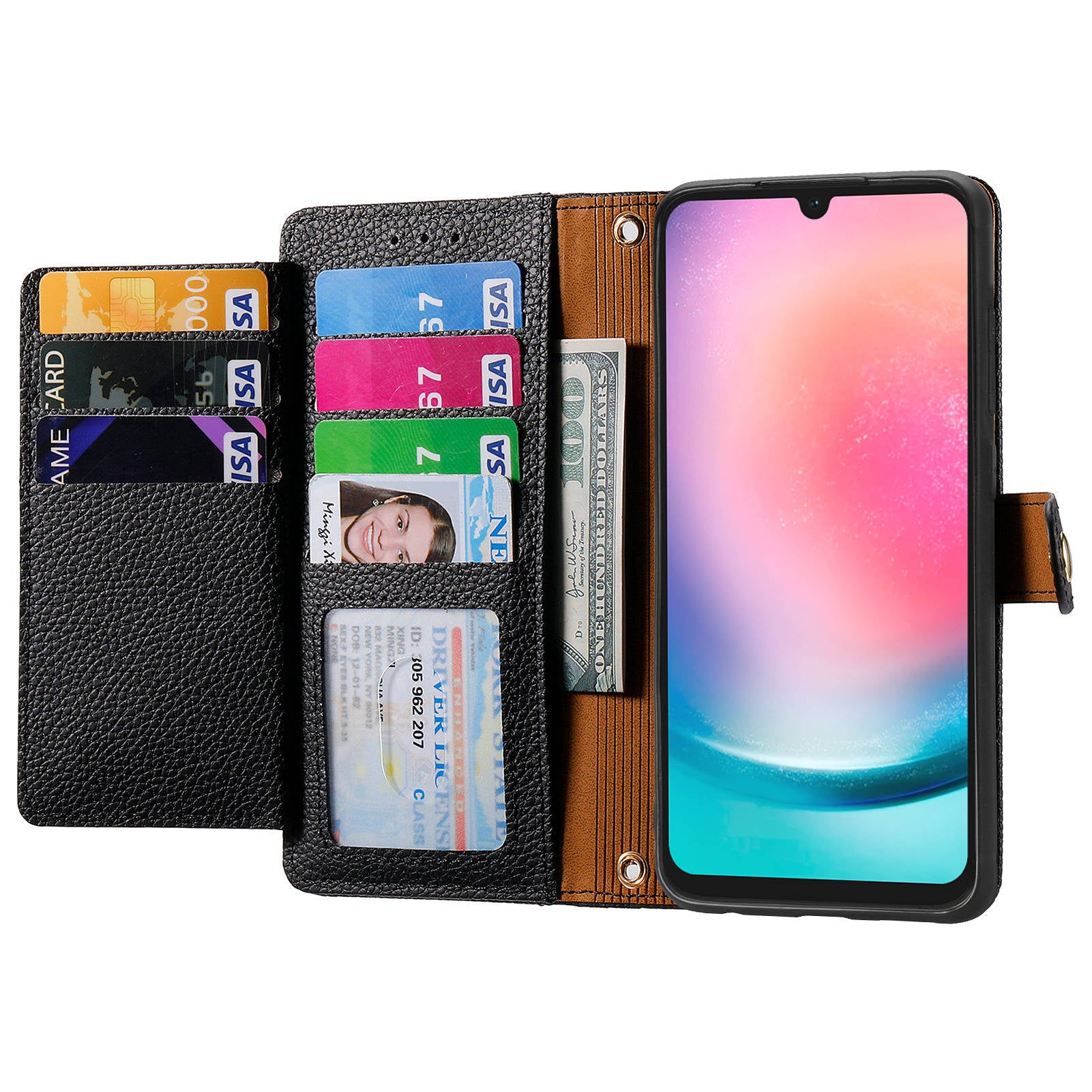 For Samsung Galaxy A24 4G (162.1 x 77.6 x 8.3mm) Leather Case RFID Blocking Zipper Wallet Phone Shell