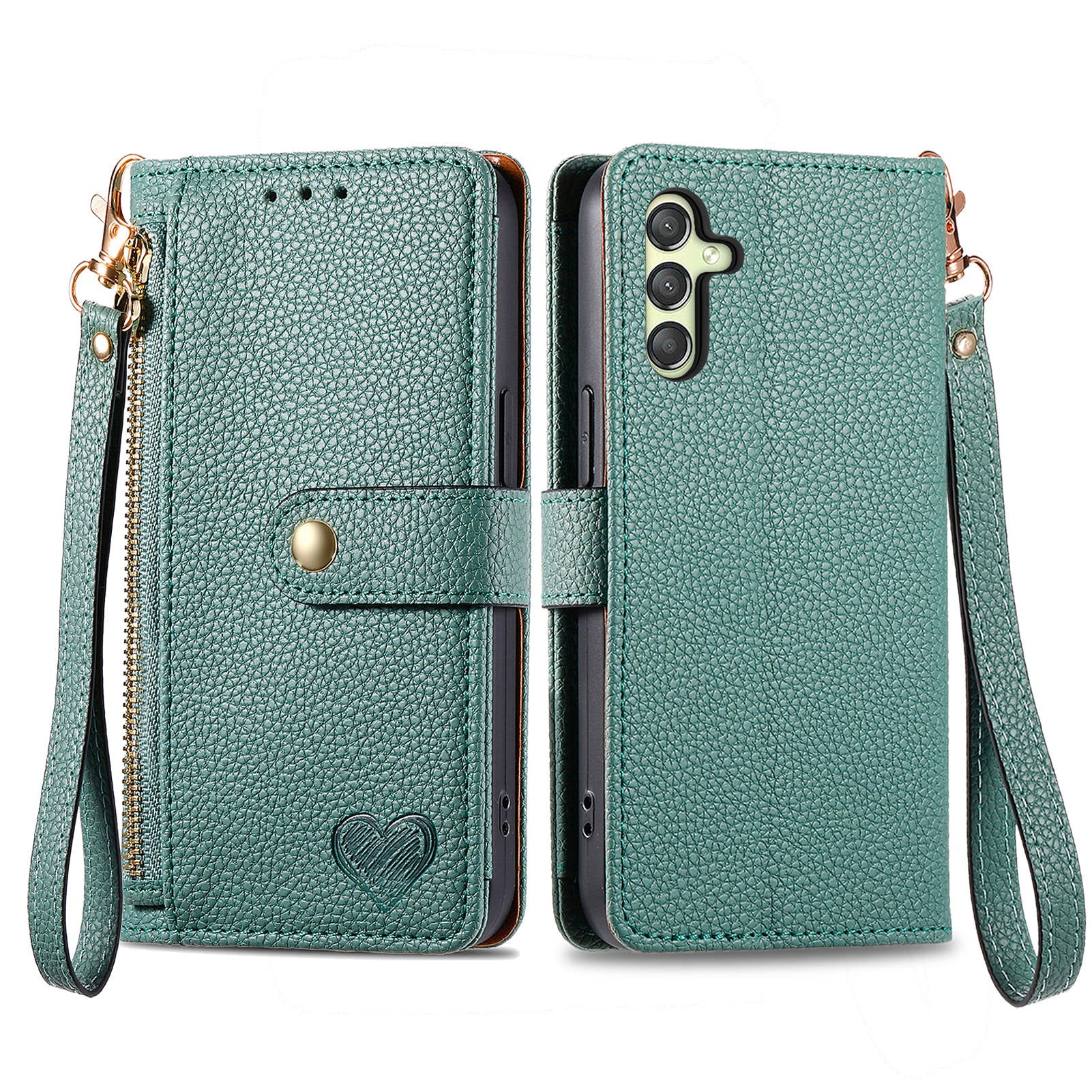 For Samsung Galaxy A24 4G (162.1 x 77.6 x 8.3mm) Leather Case RFID Blocking Zipper Wallet Phone Shell