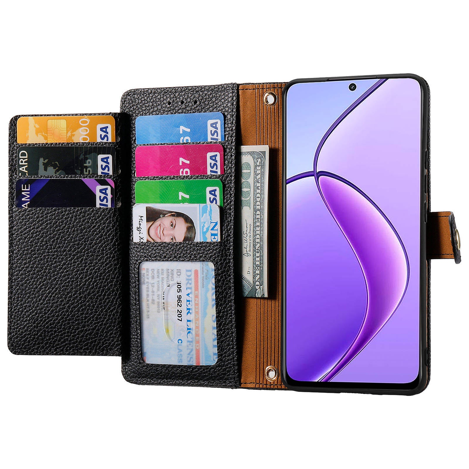 For Realme 12 Zipper Wallet Case RFID Blocking Leather Phone Cover with Wrist Strap