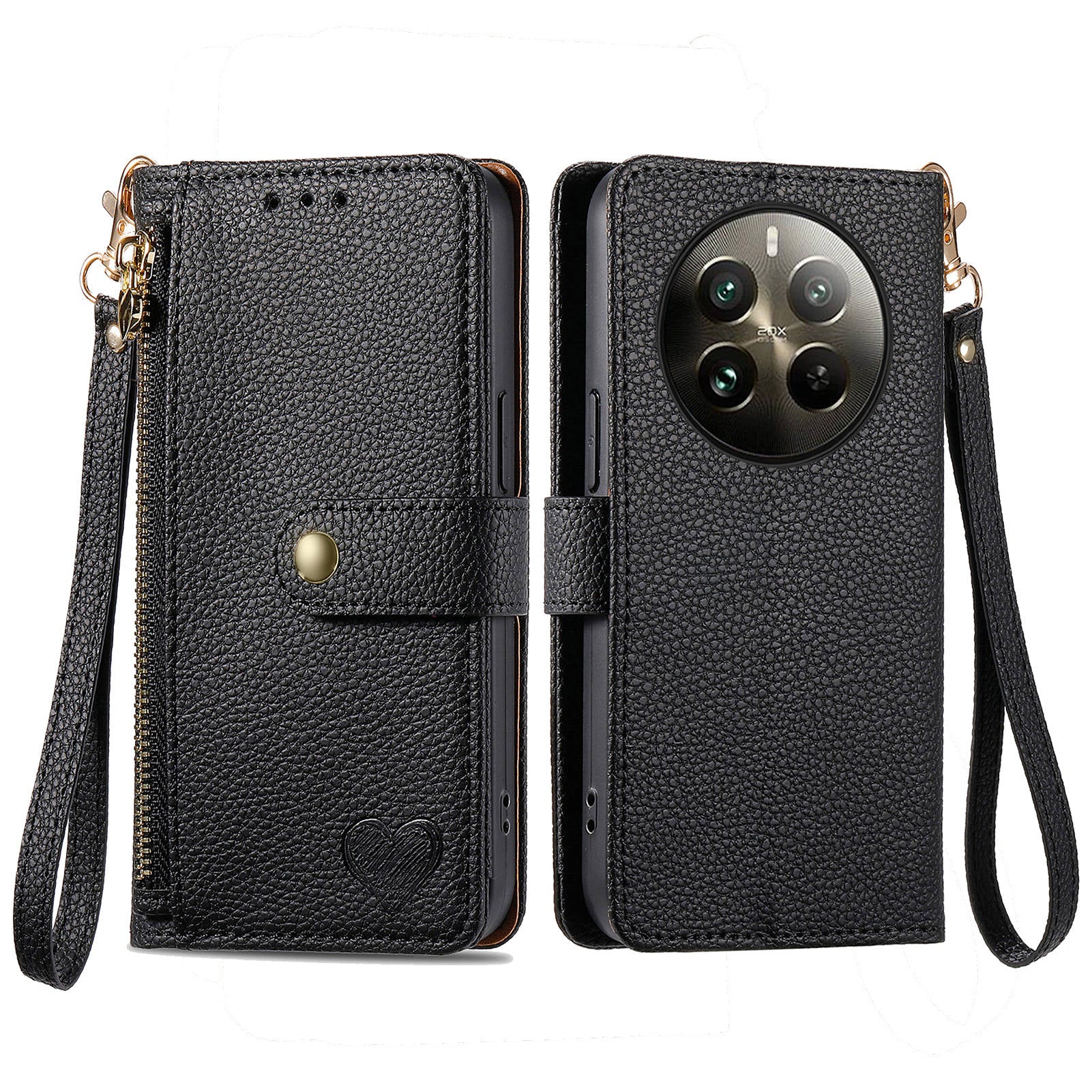 For Realme 12+ 5G Wallet Case RFID Blocking Zipper Pocket Leather Phone Shell