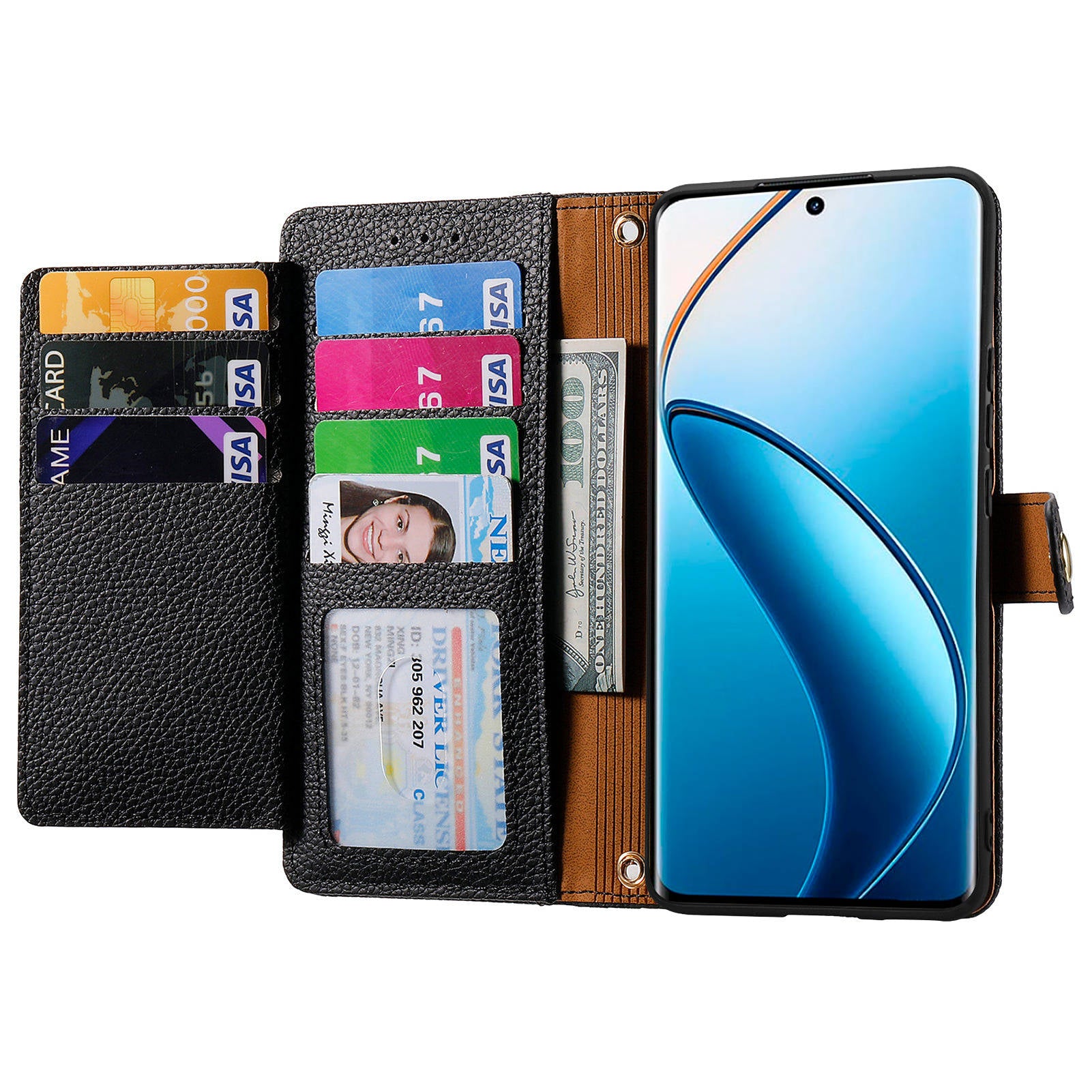 For Realme 12+ 5G Wallet Case RFID Blocking Zipper Pocket Leather Phone Shell