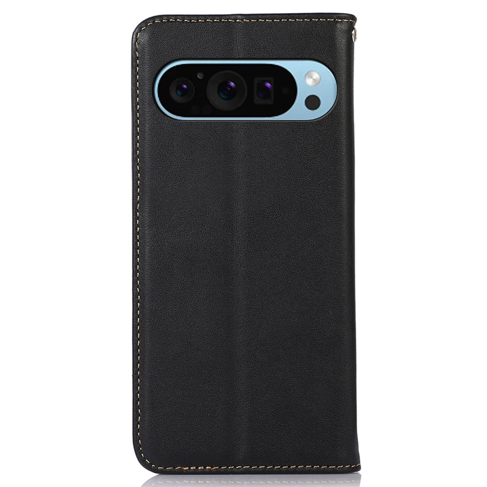 KHAZNEH For Google Pixel 9 Case Genuine Cow Leather RFID Blocking Wallet Flip Folio Phone Cover