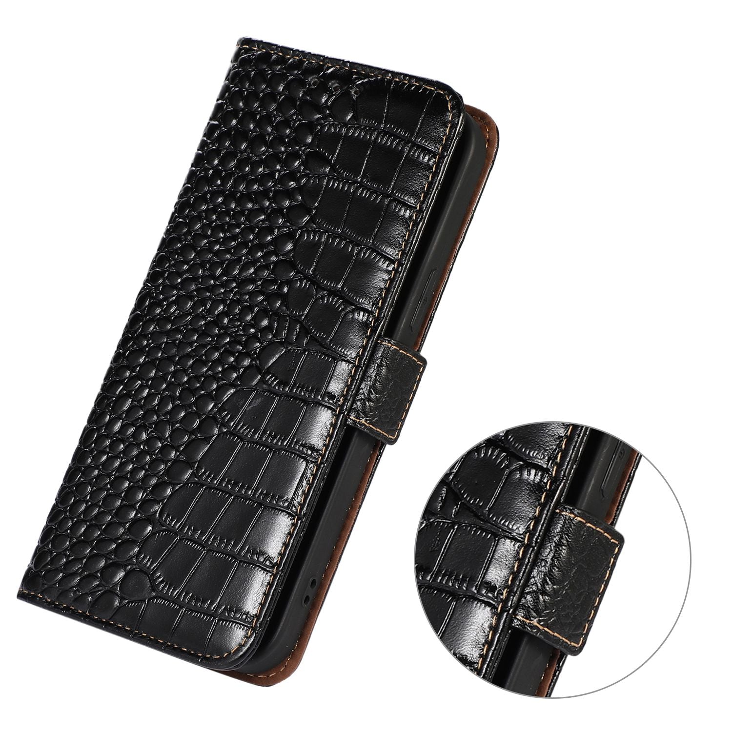 For Google Pixel 9 Pro Wallet Case Genuine Cow Leather Crocodile Texture Cell Phone Cover
