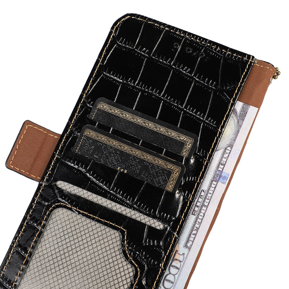 For Google Pixel 9 Pro Wallet Case Genuine Cow Leather Crocodile Texture Cell Phone Cover