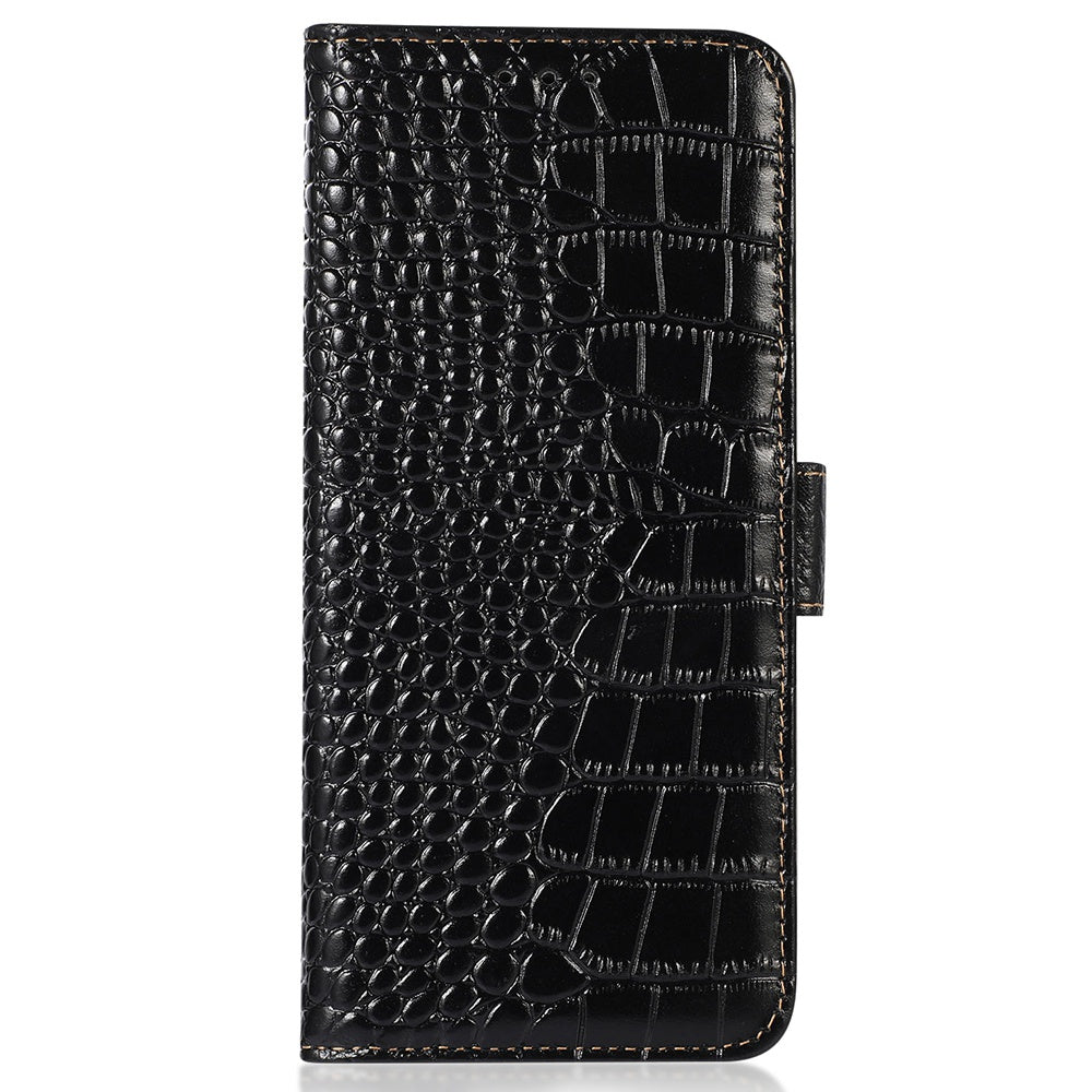 For Google Pixel 9 Pro Wallet Case Genuine Cow Leather Crocodile Texture Cell Phone Cover