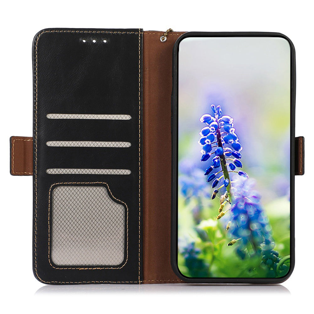 For Google Pixel 9 Pro Case Genuine Cow Leather Crazy Horse Texture Phone Cover with RFID Blocking