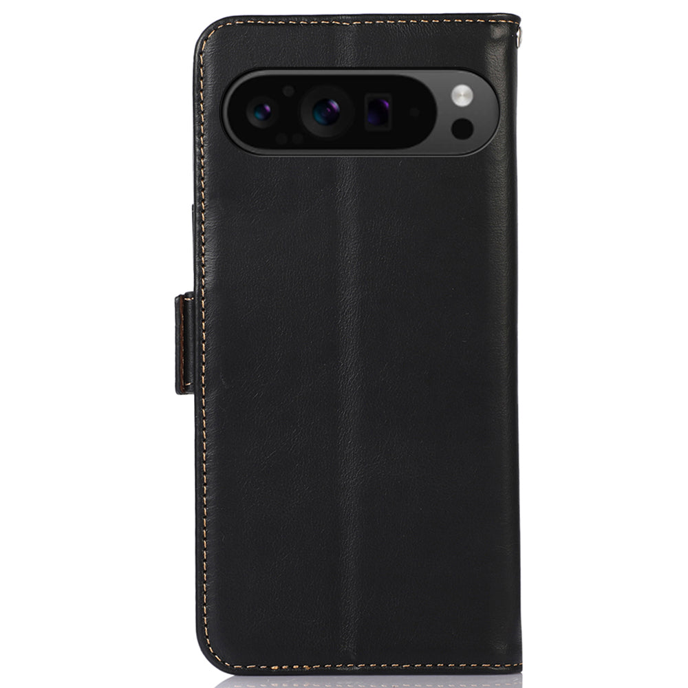 For Google Pixel 9 Pro Case Genuine Cow Leather Crazy Horse Texture Phone Cover with RFID Blocking