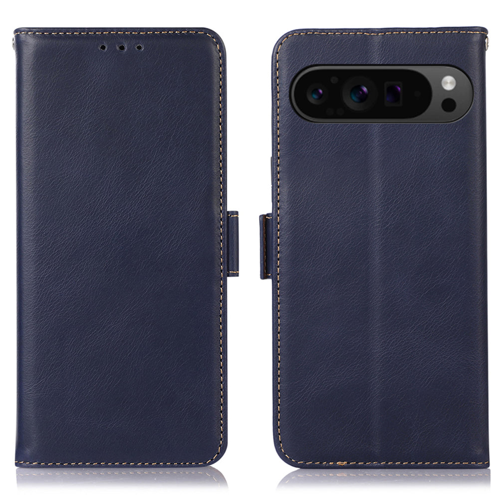 For Google Pixel 9 Pro Case Genuine Cow Leather Crazy Horse Texture Phone Cover with RFID Blocking