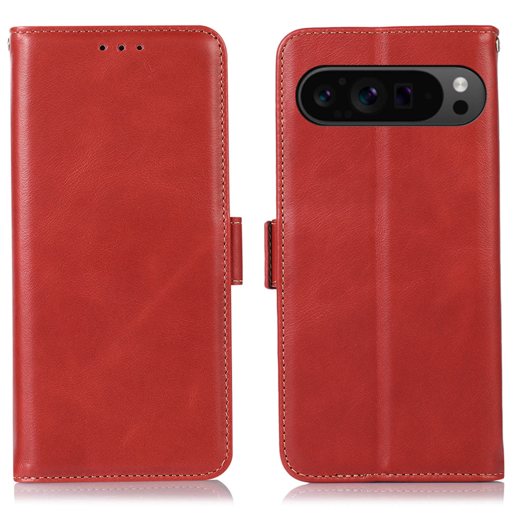 For Google Pixel 9 Pro Case Genuine Cow Leather Crazy Horse Texture Phone Cover with RFID Blocking