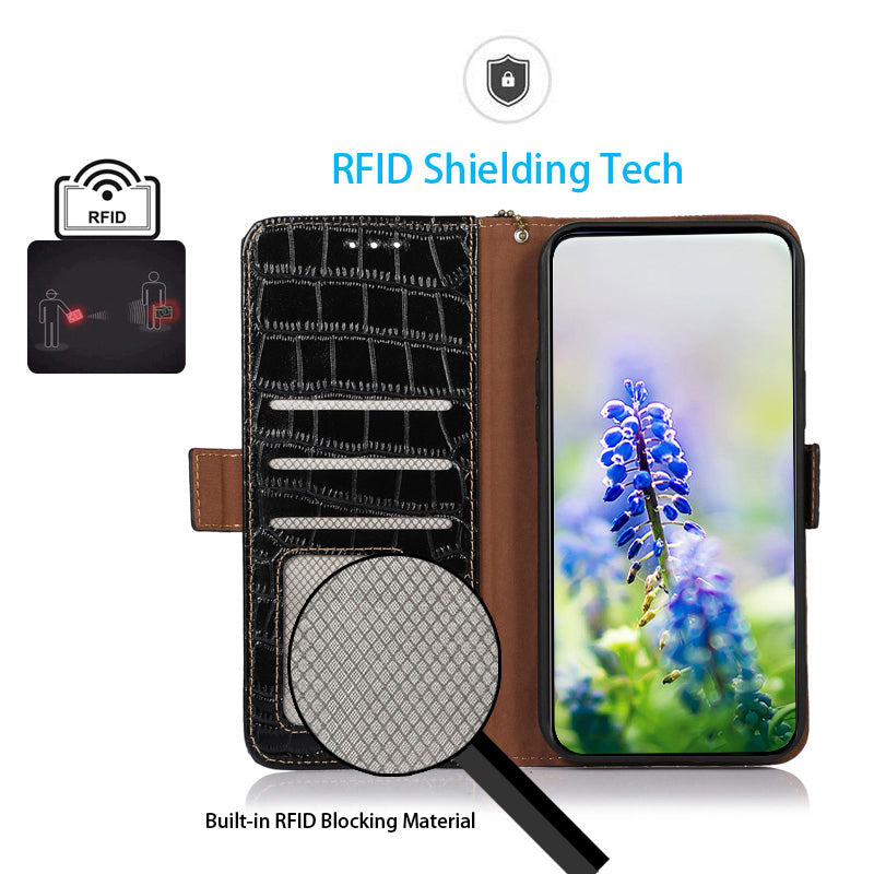 For Google Pixel 9 Magnetic Case Crocodile Texture RFID Blocking Wallet Phone Cover