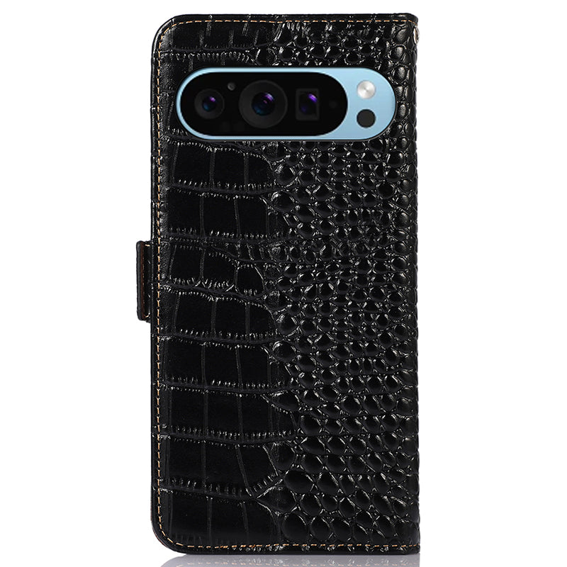 For Google Pixel 9 Magnetic Case Crocodile Texture RFID Blocking Wallet Phone Cover