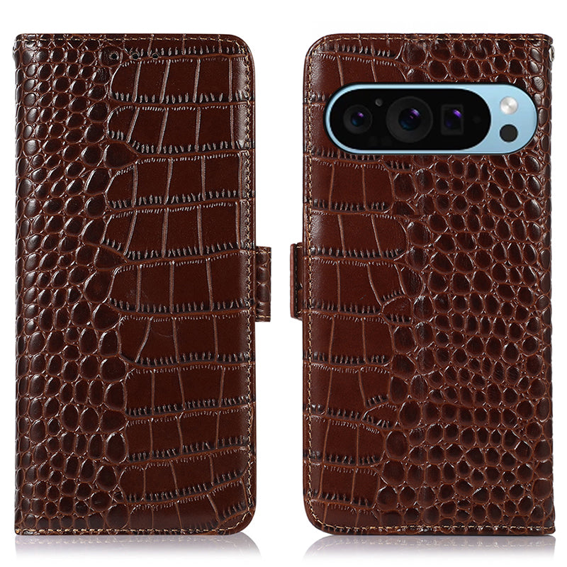 For Google Pixel 9 Magnetic Case Crocodile Texture RFID Blocking Wallet Phone Cover