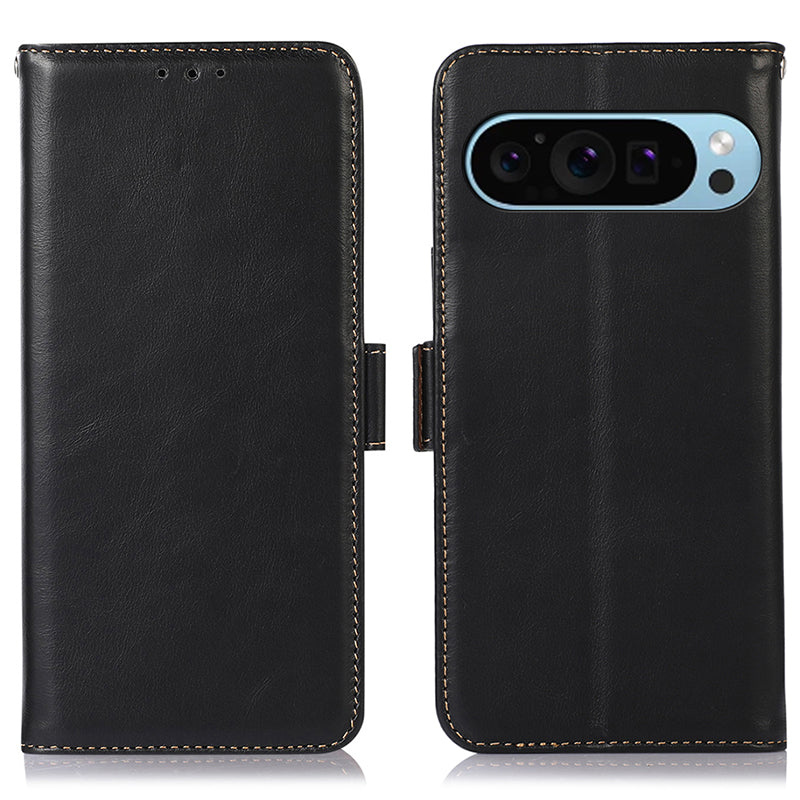 For Google Pixel 9 Wallet Case Crazy Horse Texture Genuine Cow Leather Phone Cover