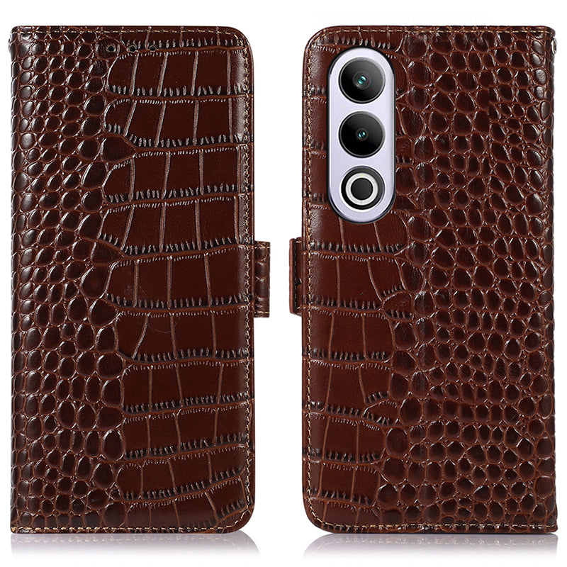 For OnePlus Nord CE4 5G / Ace 3V 5G Case Genuine Cow Leather Wallet Phone Cover Crocodile Texture