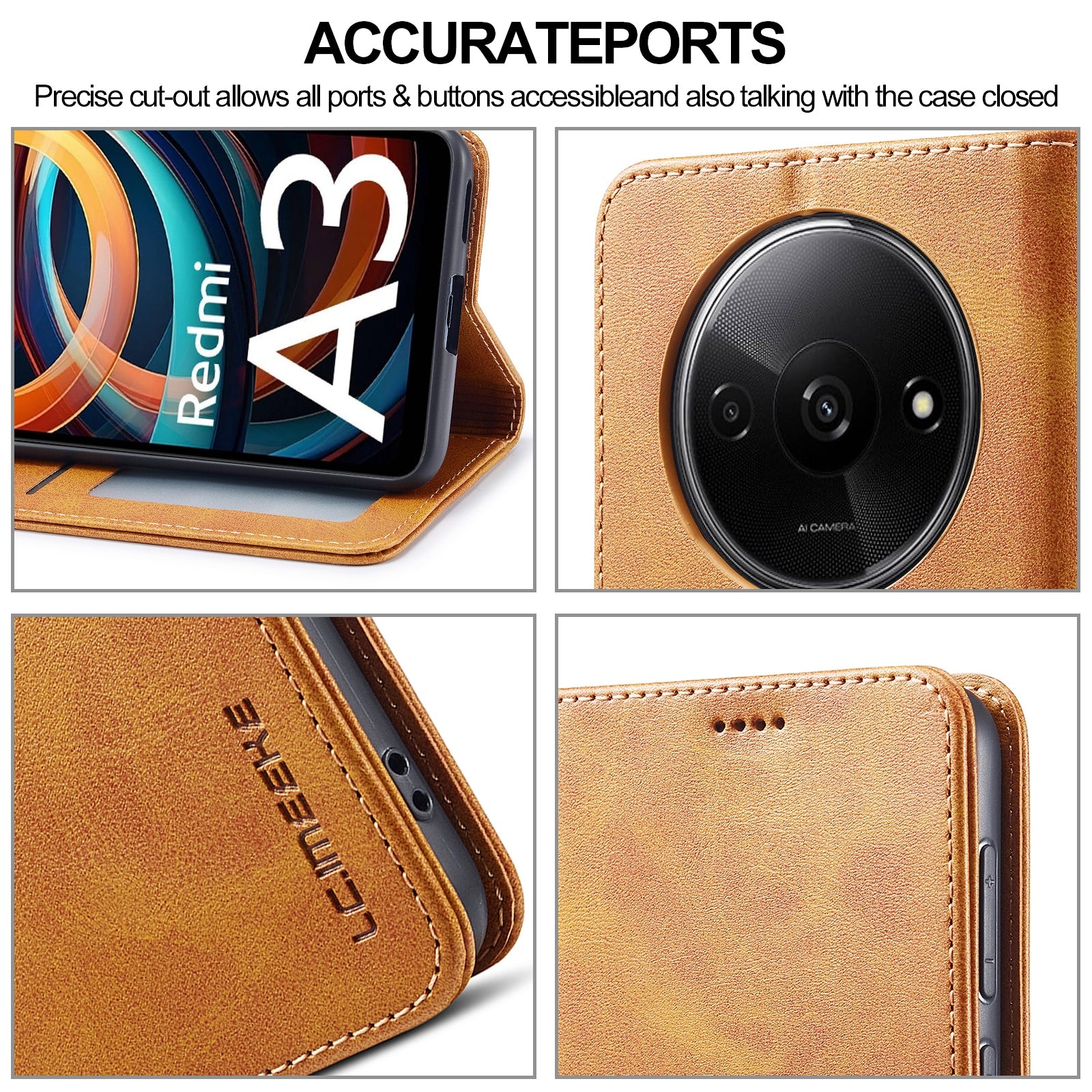 LC.IMEEKE For Xiaomi Redmi A3 / Poco C61 4G Case Calf Texture Flip Stand Shockproof Phone Cover