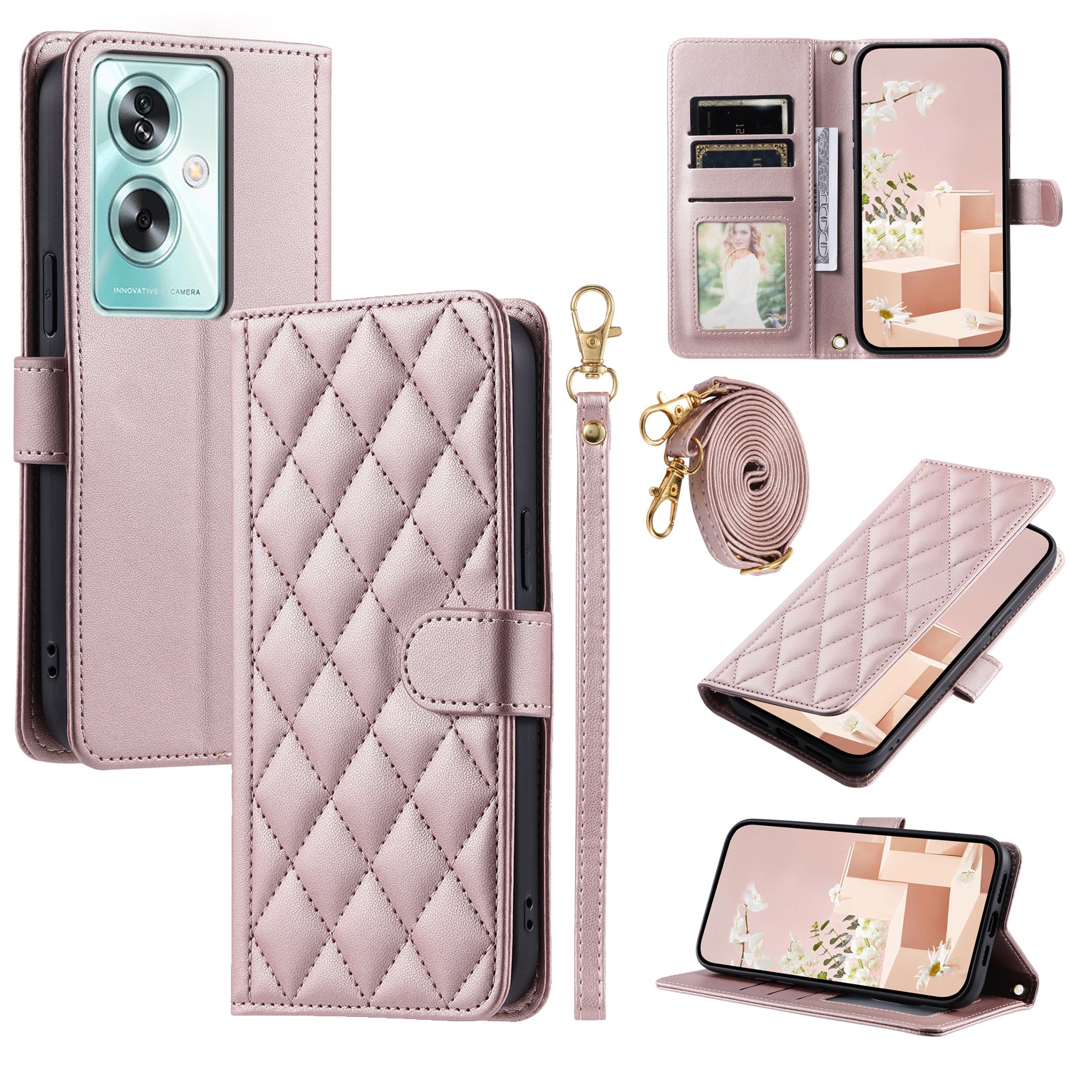 For Oppo A79 5G / A2 5G / OnePlus Nord N30 SE 5G Case Rhombus Grid Leather Crossbody Phone Cover