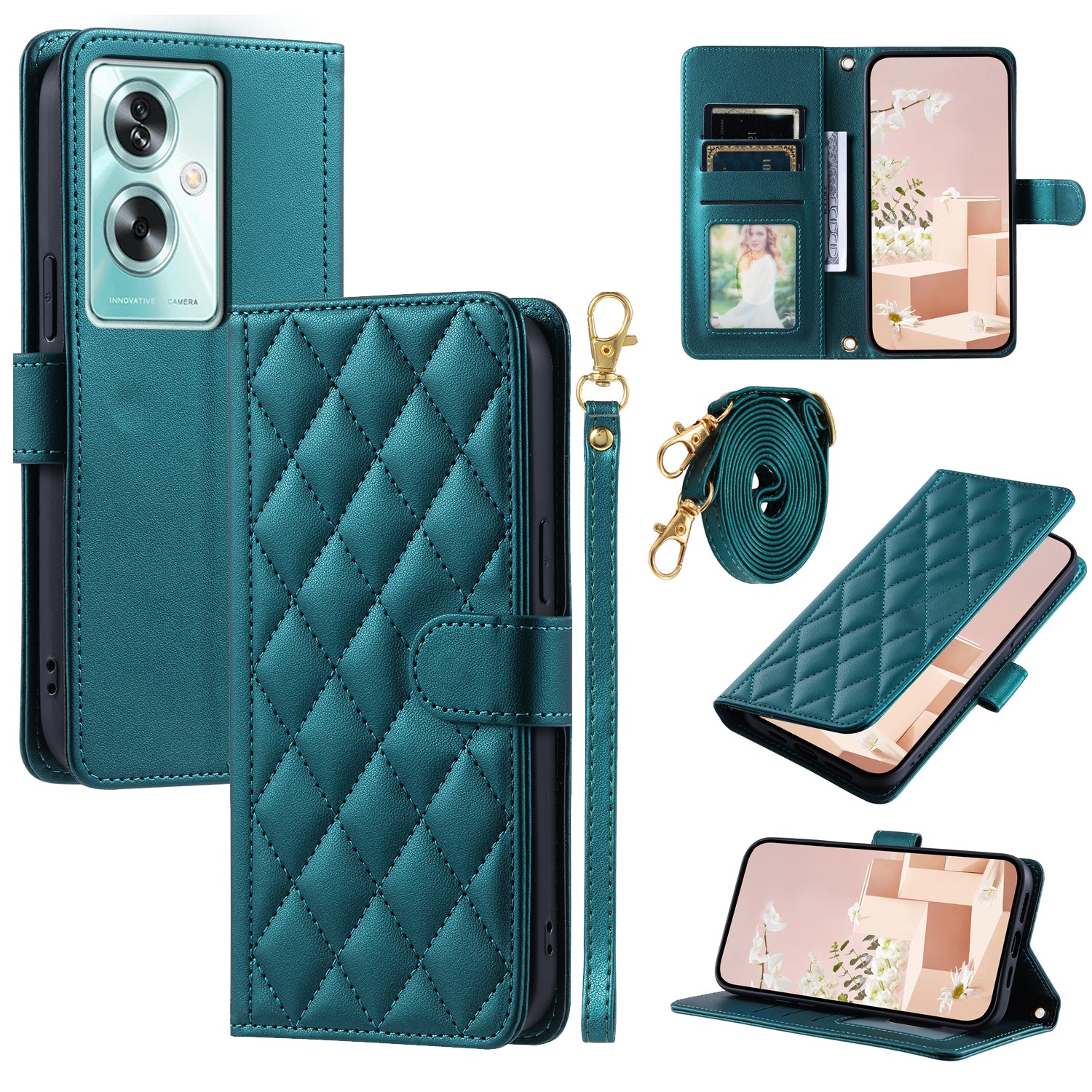 For Oppo A79 5G / A2 5G / OnePlus Nord N30 SE 5G Case Rhombus Grid Leather Crossbody Phone Cover