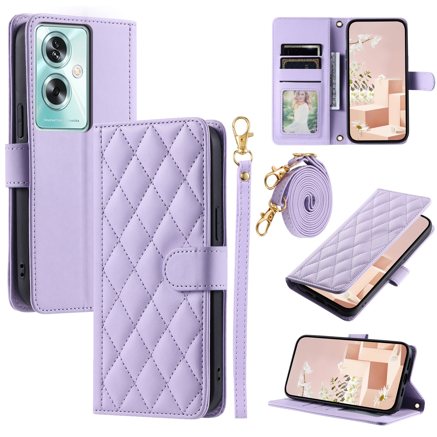 For Oppo A79 5G / A2 5G / OnePlus Nord N30 SE 5G Case Rhombus Grid Leather Crossbody Phone Cover
