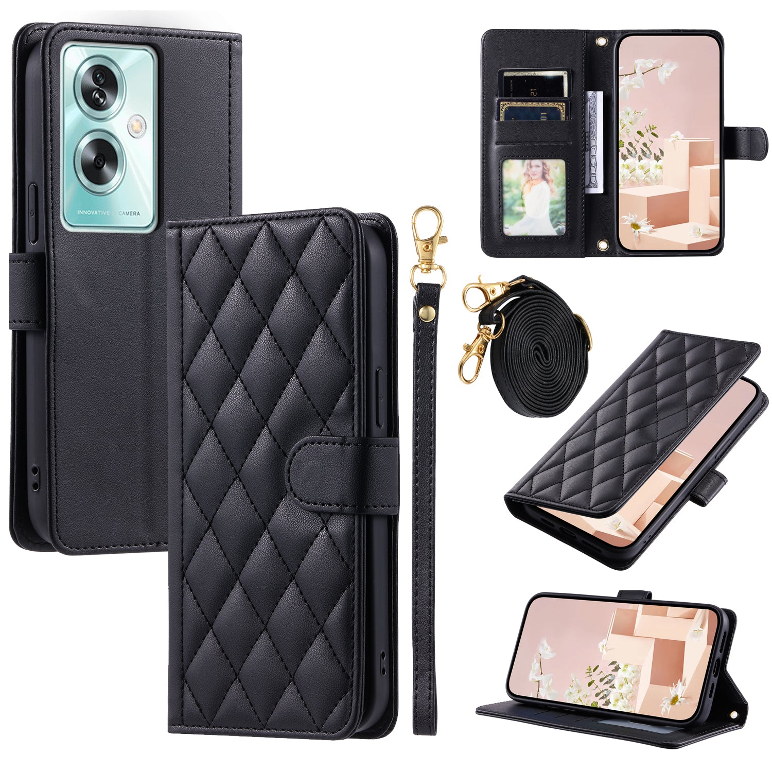 For Oppo A79 5G / A2 5G / OnePlus Nord N30 SE 5G Case Rhombus Grid Leather Crossbody Phone Cover