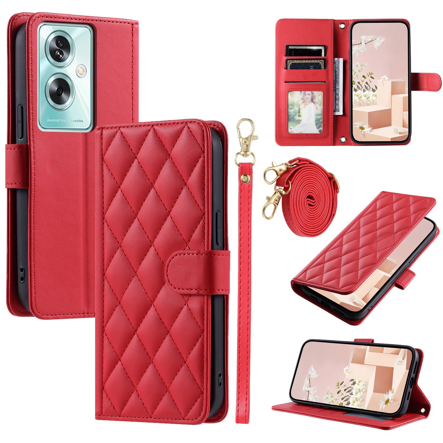 For Oppo A79 5G / A2 5G / OnePlus Nord N30 SE 5G Case Rhombus Grid Leather Crossbody Phone Cover